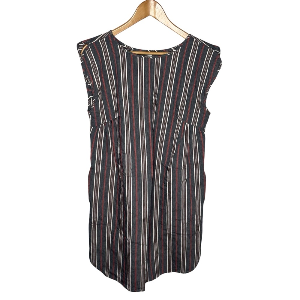 Studio 412 Grey Vertical Stripe Boxy Oversized Mini Dress Lagenlook Vacation